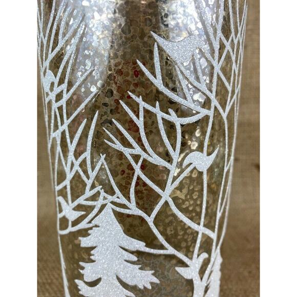 Mercury Glass Hurricane Lamp with Winter Wonderland Scene - Picture 6 of 11